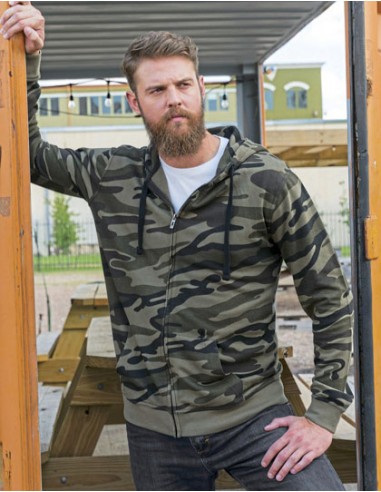 BUR-8615-Full Zip Camo Hooded Sweat Jacket